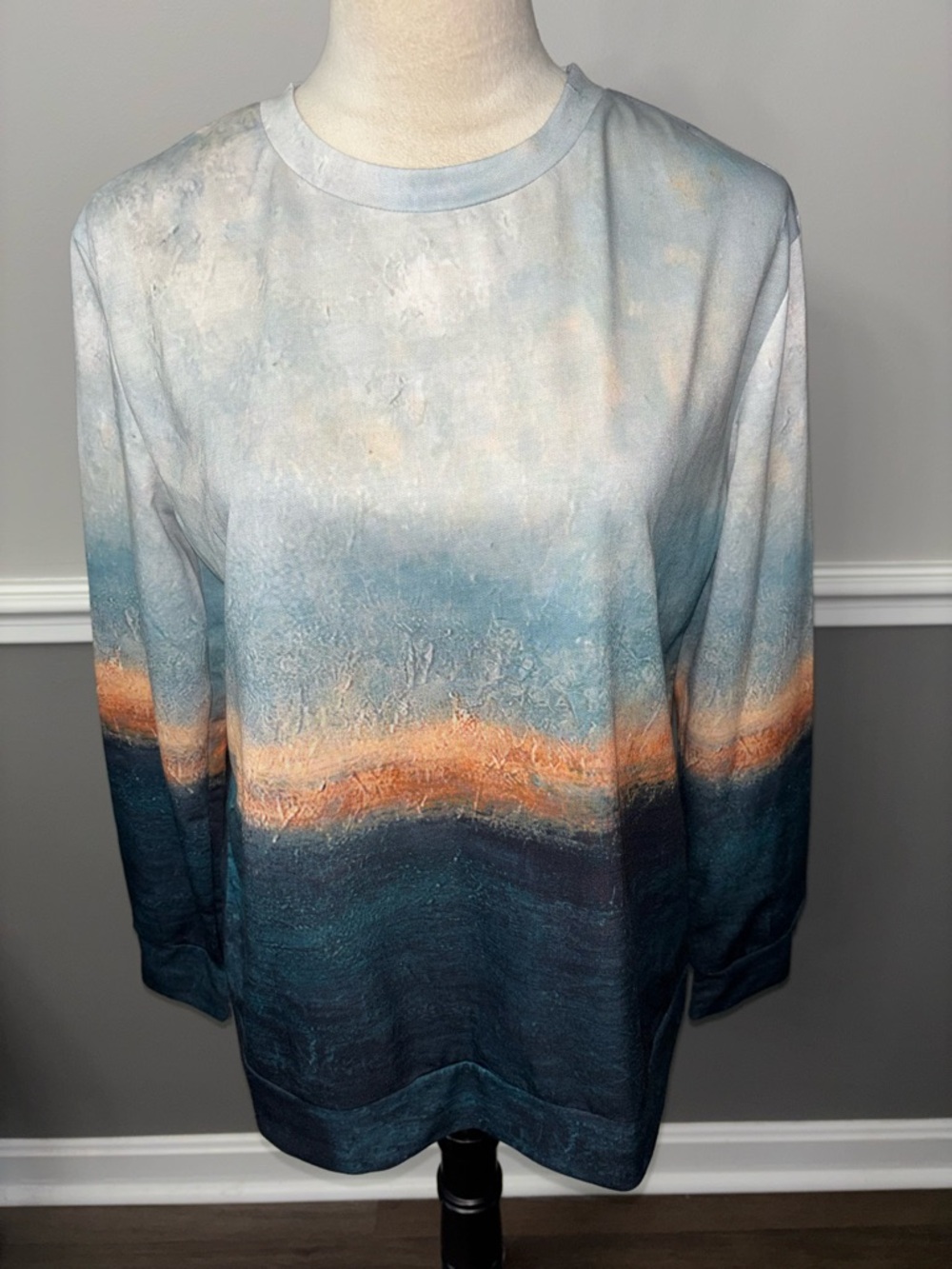 Basico Women’s Ombre Long-Sleeve Sweater - Blue, Teal & Orange